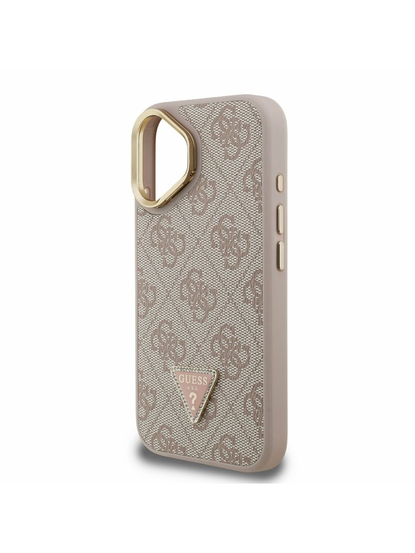 Guess Guess PU 4G Strass háromszög logó állvány kamera keret MagSafe hátlap iPhone 16 Pink