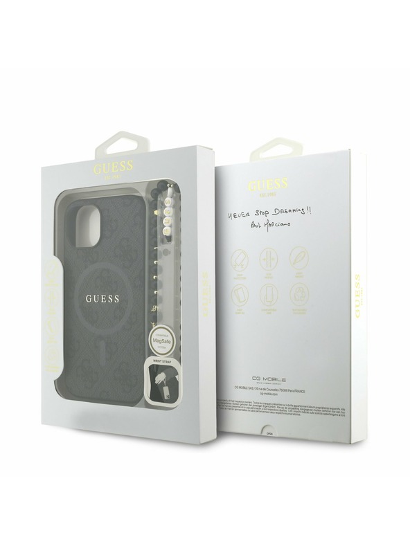 Guess Guess PU bőr 4G színes gyűrű szíj MagSafe hátlap iPhone 15 Black