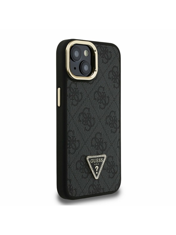 Guess Guess PU 4G Strass háromszög logó állvány kamera keret MagSafe hátlap iPhone 13 Black