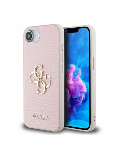 Guess Guess PU Szemcsés 4G Fém Logo Hátlap iPhone 16e-hez Rózsaszín