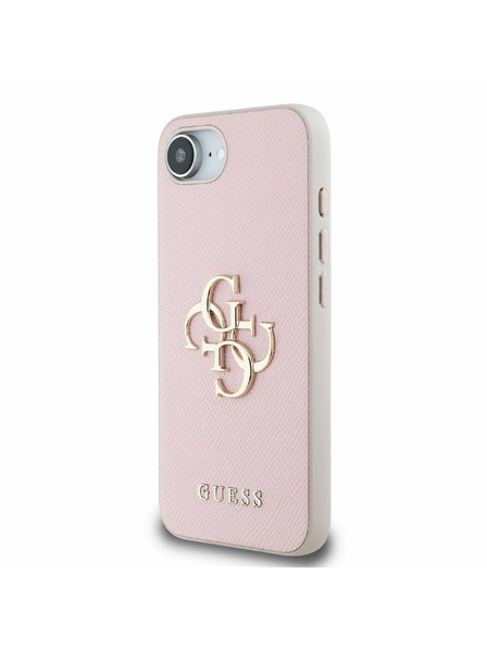 Guess Guess PU Szemcsés 4G Fém Logo Hátlap iPhone 16e-hez Rózsaszín