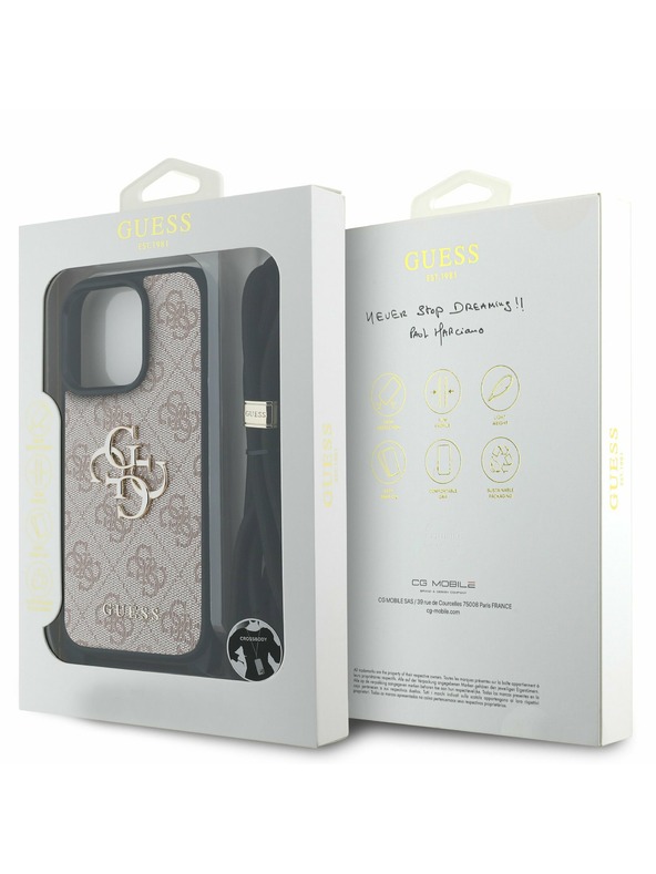 Guess Guess PU 4G Fém Logo Keresztpánt Hátlap iPhone 15 Pro Max-hoz Rózsaszín