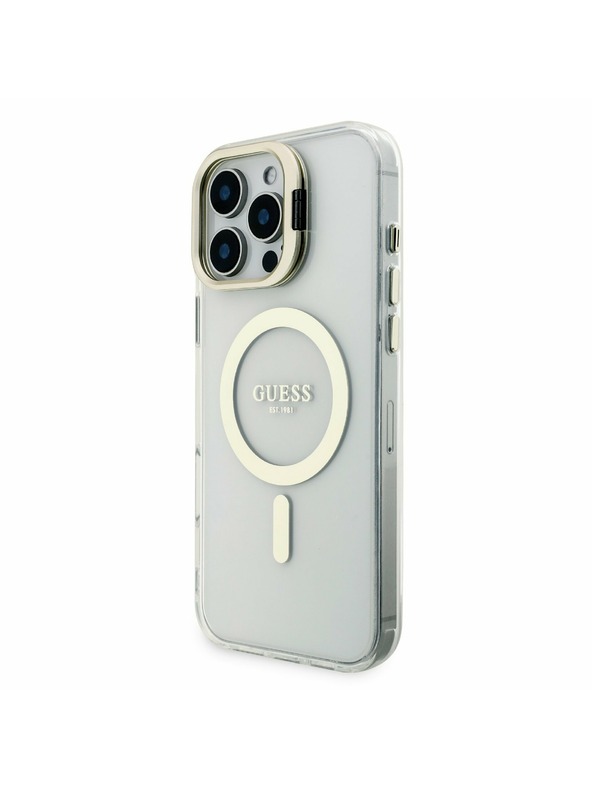 Guess Guess PC/TPU Krómozott Állvány Kamera Keret MagSafe Hátlap Cserélhető Hátlappal iPhone 16 Pro Max-hoz