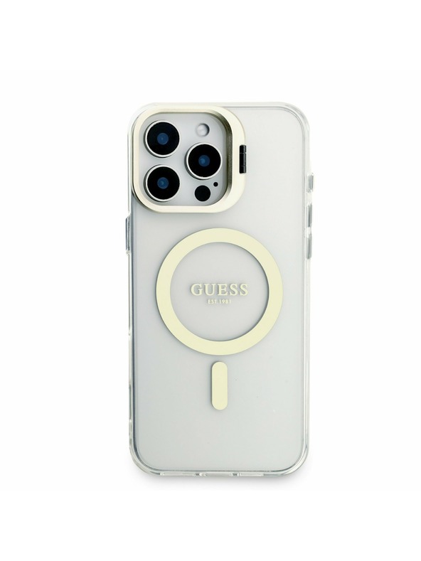 Guess Guess PC/TPU Krómozott Állvány Kamera Keret MagSafe Hátlap Cserélhető Hátlappal iPhone 16 Pro Max-hoz