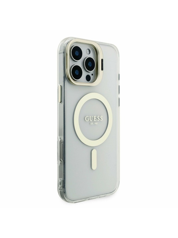 Guess Guess PC/TPU Krómozott Állvány Kamera Keret MagSafe Hátlap Cserélhető Hátlappal iPhone 16 Pro Max-hoz