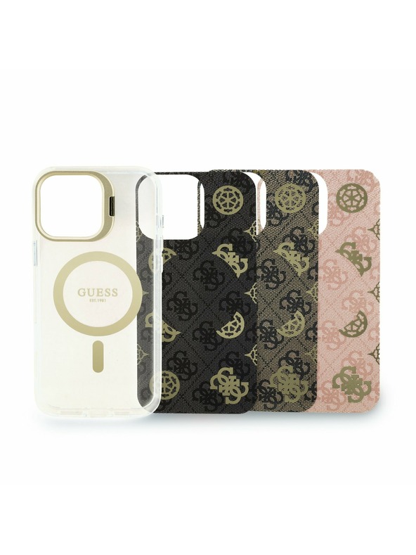 Guess Guess PC/TPU Krómozott Állvány Kamera Keret MagSafe Hátlap Cserélhető Hátlappal iPhone 16 Pro Max-hoz