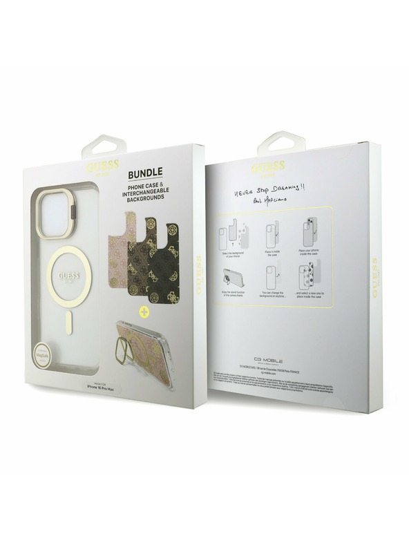 Guess Guess PC/TPU Krómozott Állvány Kamera Keret MagSafe Hátlap Cserélhető Hátlappal iPhone 16 Pro Max-hoz