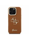 Guess Guess PU Szemcsés 4G Logo Állvány Kamera Keret Hátlap iPhone 16 Pro Max-hoz Barna