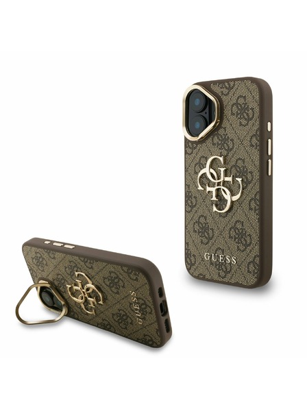 Guess Guess PU 4G Fém Logo Állvány Kamera Keret Hátlap iPhone 16-hoz Barna
