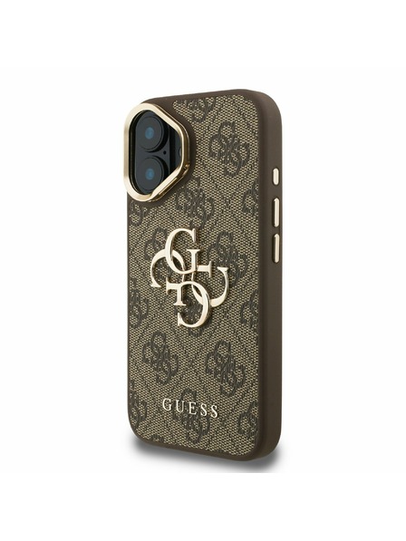 Guess Guess PU 4G Fém Logo Állvány Kamera Keret Hátlap iPhone 16-hoz Barna