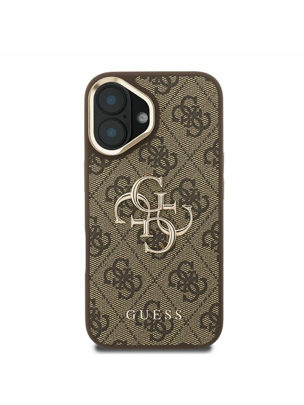 Guess Guess PU 4G Fém Logo Állvány Kamera Keret Hátlap iPhone 16-hoz Barna