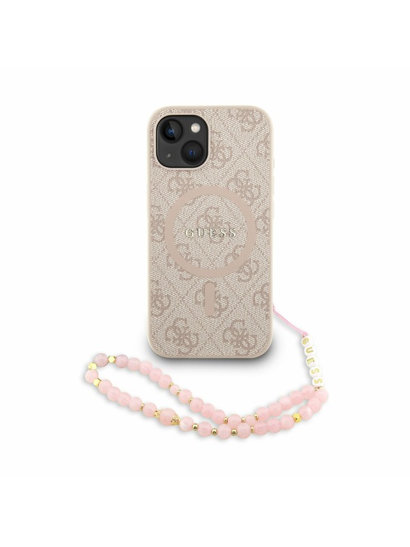 Guess Guess PU Bőr 4G Színes Gyűrű Pánt MagSafe Hátlap iPhone 15-höz Rózsaszín