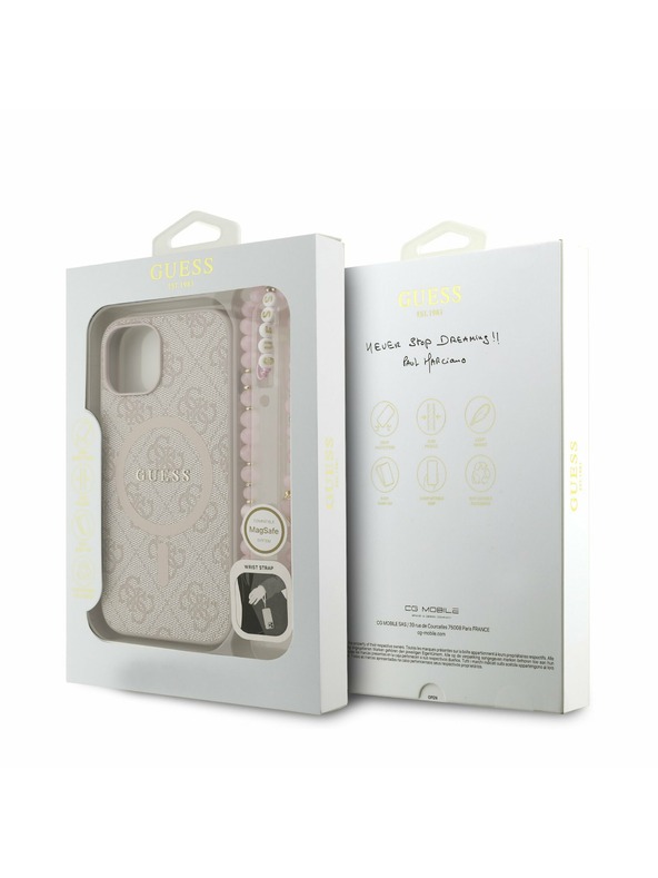 Guess Guess PU Bőr 4G Színes Gyűrű Pánt MagSafe Hátlap iPhone 15-höz Rózsaszín