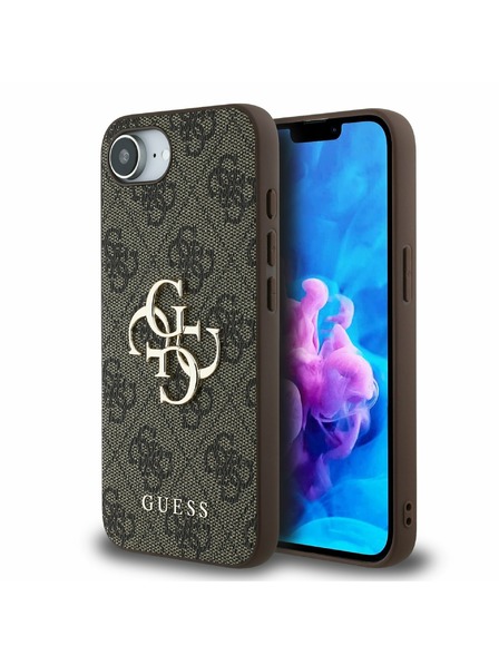 Guess Guess PU 4G Fém Logo Hátlap iPhone 16e-hez Barna