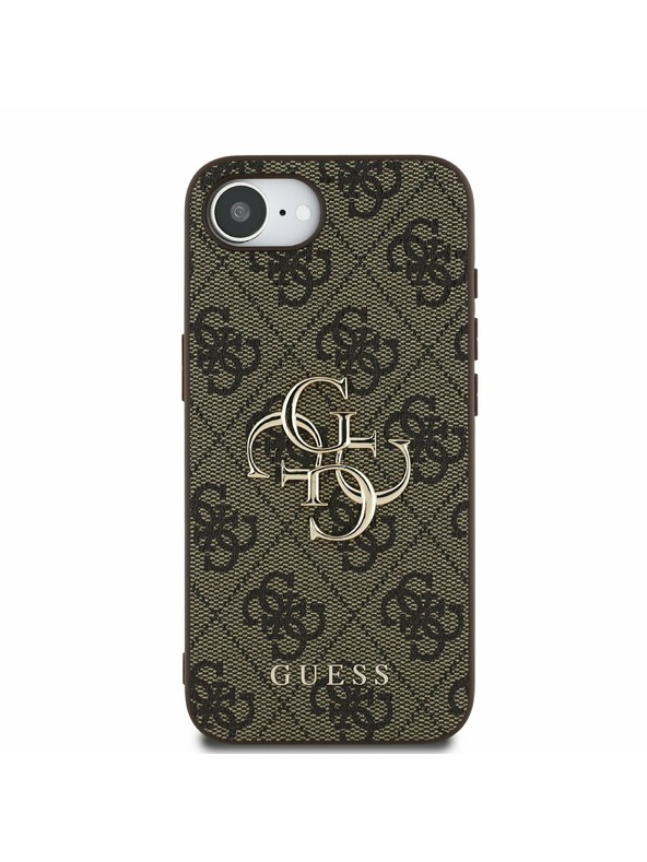 Guess Guess PU 4G Fém Logo Hátlap iPhone 16e-hez Barna