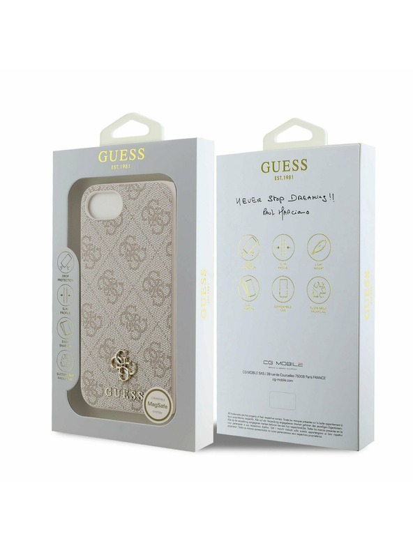 Guess Guess PU 4G Kis Fém Logo MagSafe Hátlap iPhone 16e-hez Rózsaszín