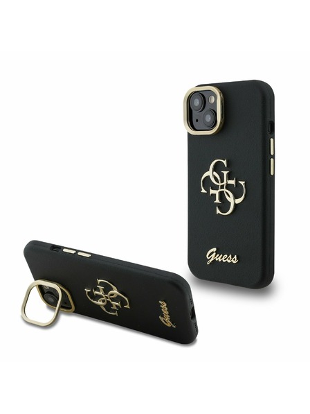 Guess Guess PU Szemcsés 4G Logo Állvány Kamera Keret Hátlap iPhone 14-hez Fekete