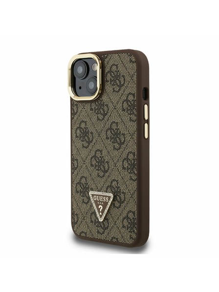 Guess Guess PU 4G Strassz Háromszög Logo Állvány Kamera Keret MagSafe Hátlap iPhone 15-höz Barna