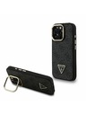 Guess Guess PU 4G Strassz Háromszög Logo Állvány Kamera Keret MagSafe Hátlap iPhone 16 Pro-hoz Fekete