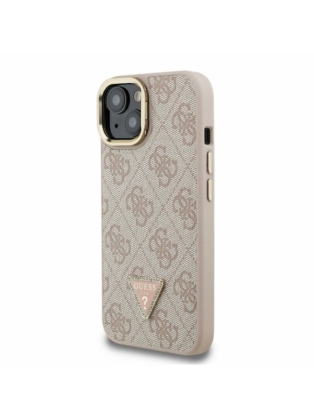 Guess Guess PU 4G Strassz Háromszög Logo Állvány Kamera Keret MagSafe Hátlap iPhone 15-höz Rózsaszín