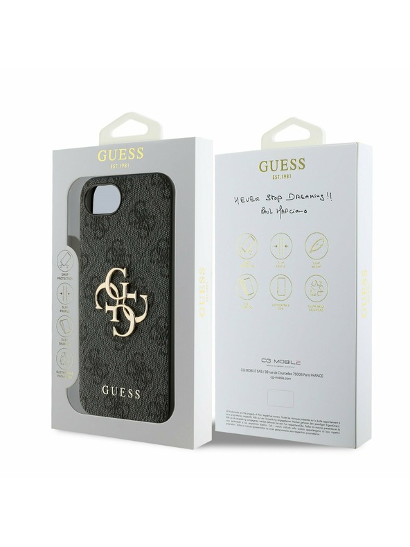 Guess Guess PU 4G Metal Logo Hátlap iPhone 16e-hez Szürke
