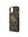 Guess Guess PU 4G Metal Logo Állvány Kamera Keret Hátlap iPhone 15 Barna