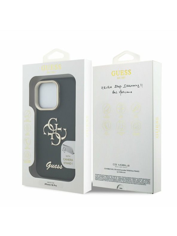 Guess Guess PU Mintás 4G Logó Állvány Kamera Keret Hátlap iPhone 16 Pro Black