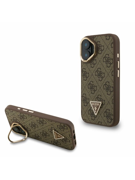Guess Guess PU 4G Strassz Háromszög Logó Állvány Kamera Keret MagSafe Hátlap iPhone 16 Barna