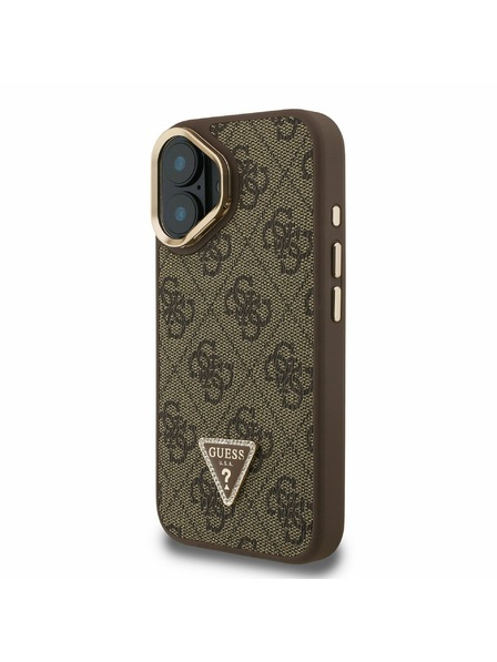 Guess Guess PU 4G Strassz Háromszög Logó Állvány Kamera Keret MagSafe Hátlap iPhone 16 Barna
