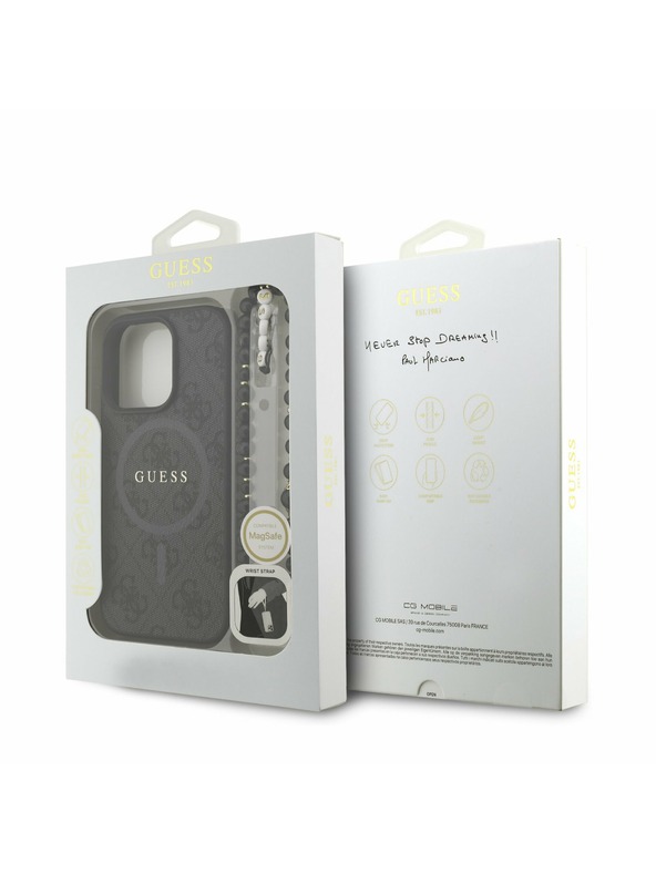 Guess Guess PU Bőr 4G Színes Gyűrűs Szíj MagSafe Hátlap iPhone 16 Pro Black