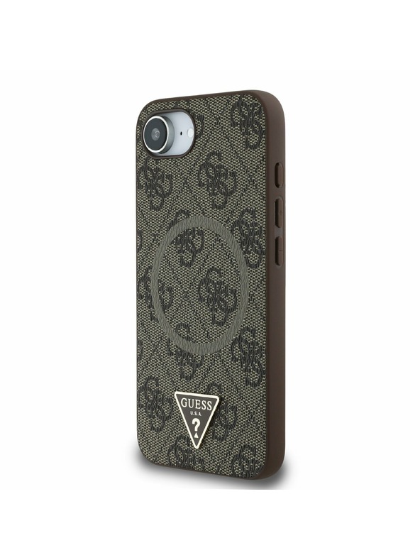 Guess Guess PU 4G Strassz Háromszög Metal Logo Hátlap iPhone 16e Barna