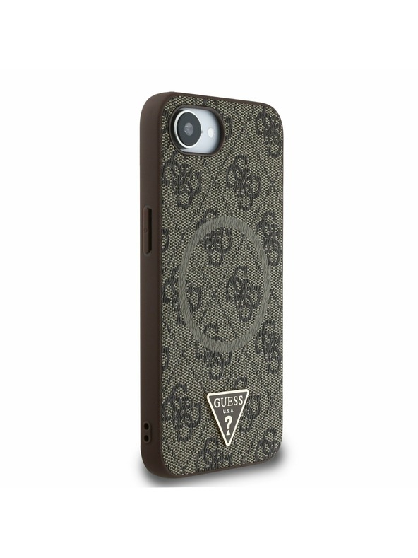 Guess Guess PU 4G Strassz Háromszög Metal Logo Hátlap iPhone 16e Barna