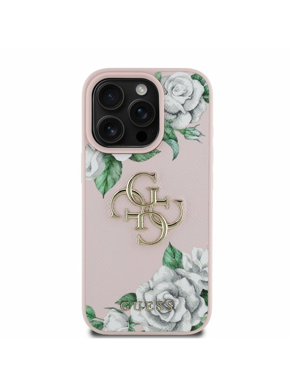 Guess Guess PU Mintás Rózsák 4G Metal Logo Hátlap iPhone 16 Pro Pink