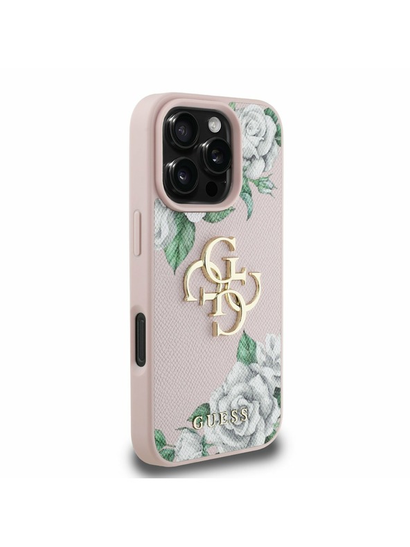 Guess Guess PU Mintás Rózsák 4G Metal Logo Hátlap iPhone 16 Pro Pink