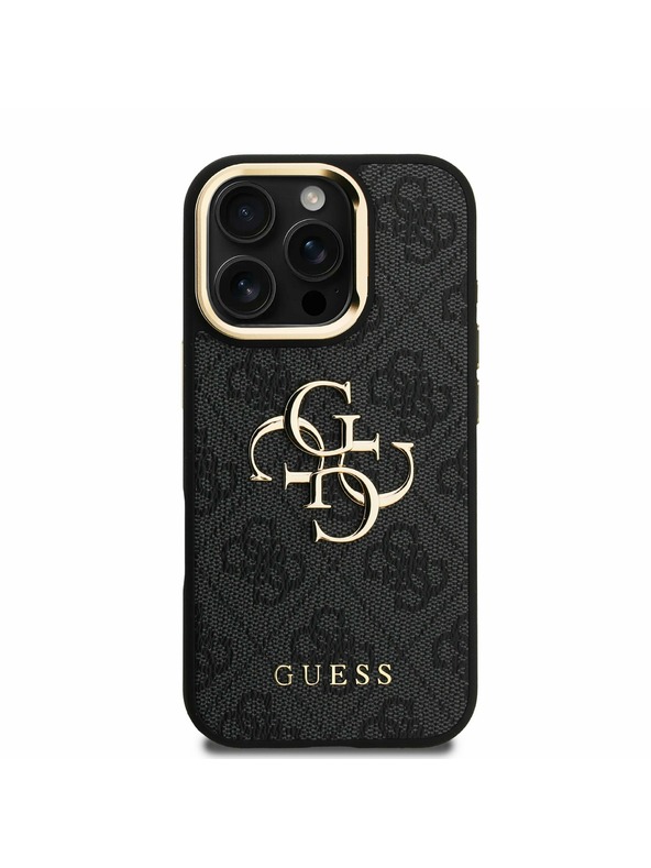 Guess Guess PU 4G Metal Logo Állvány Kamera Keret Hátlap iPhone 16 Pro Max Black