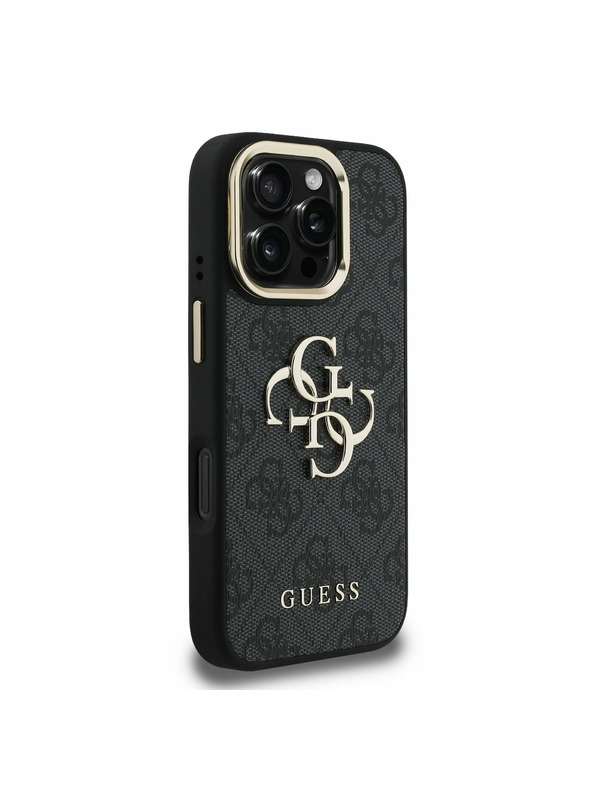 Guess Guess PU 4G Metal Logo Állvány Kamera Keret Hátlap iPhone 16 Pro Max Black