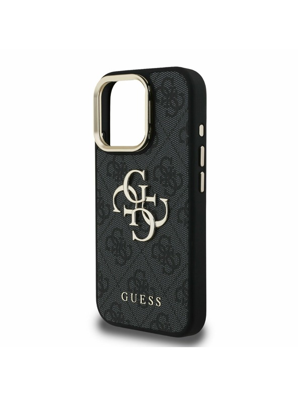 Guess Guess PU 4G Metal Logo Állvány Kamera Keret Hátlap iPhone 16 Pro Max Black