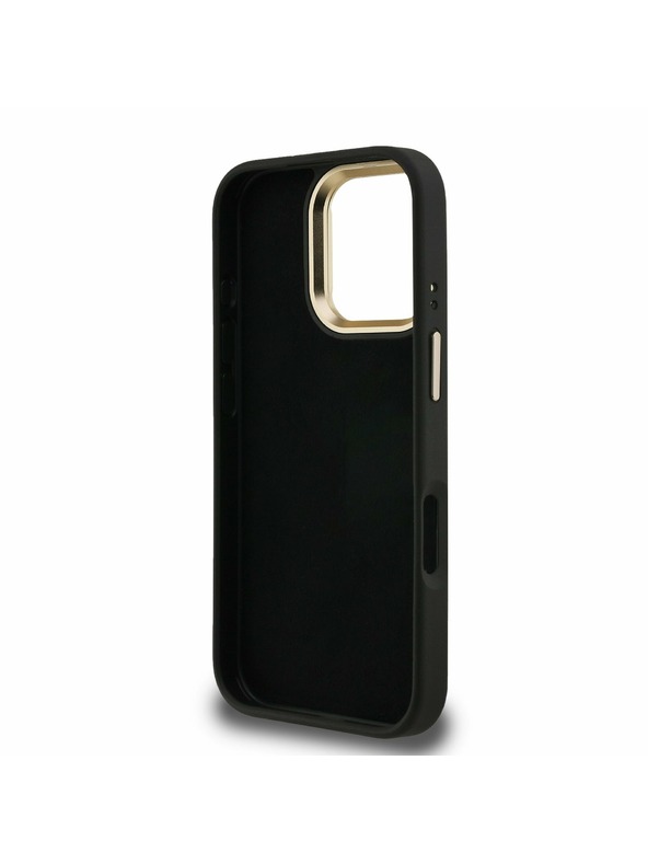 Guess Guess PU 4G Metal Logo Állvány Kamera Keret Hátlap iPhone 16 Pro Max Black