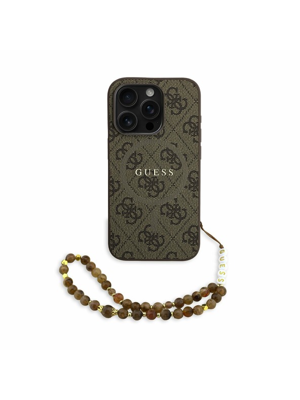 Guess Guess PU Bőr 4G Színes Gyűrűs Szíj MagSafe Hátlap iPhone 15 Pro Max Barna