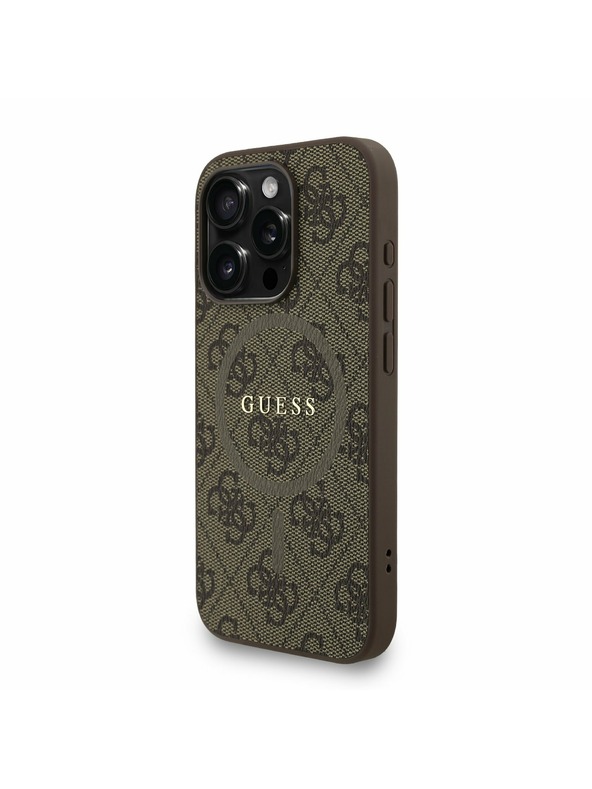 Guess Guess PU Bőr 4G Színes Gyűrűs Szíj MagSafe Hátlap iPhone 15 Pro Max Barna
