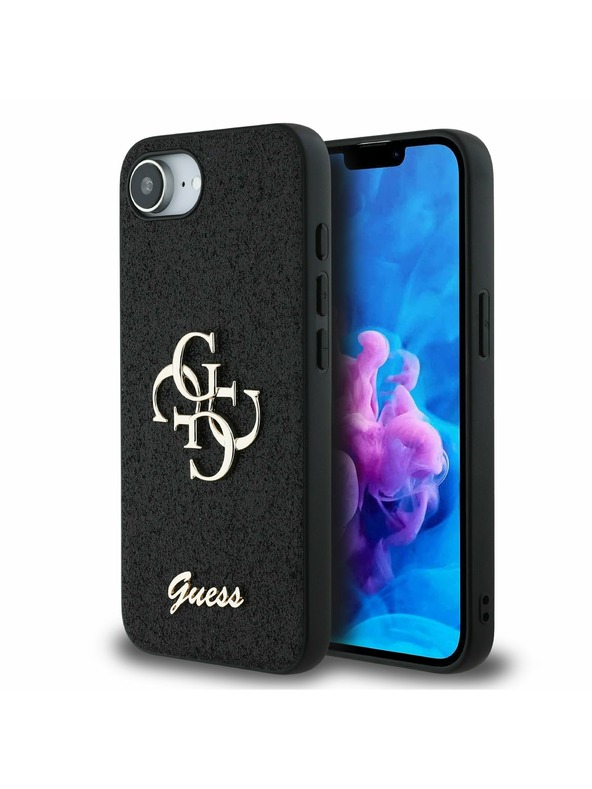 Guess Guess PU Fixed Glitter 4G Metal Logo Hátlap iPhone 16e Black