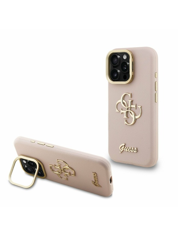 Guess Guess PU Mintás 4G Logó Állvány Kamera Keret Hátlap iPhone 16 Pro Max Pink