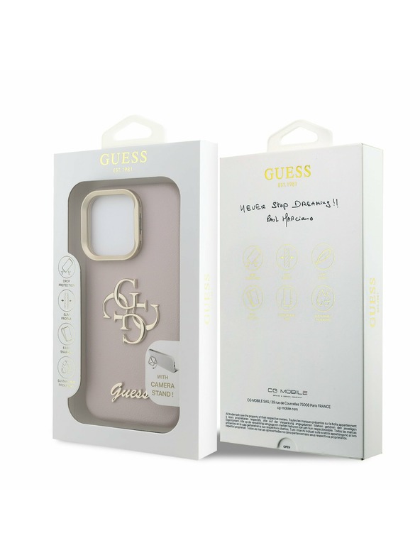 Guess Guess PU Mintás 4G Logó Állvány Kamera Keret Hátlap iPhone 16 Pro Max Pink