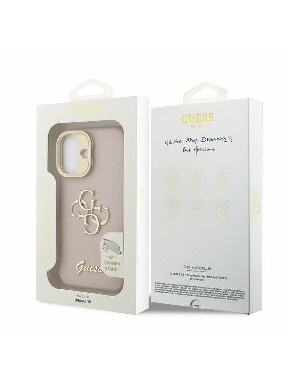 Guess Guess PU Mintás 4G Logó Állvány Kamera Keret Hátlap iPhone 16 Pink