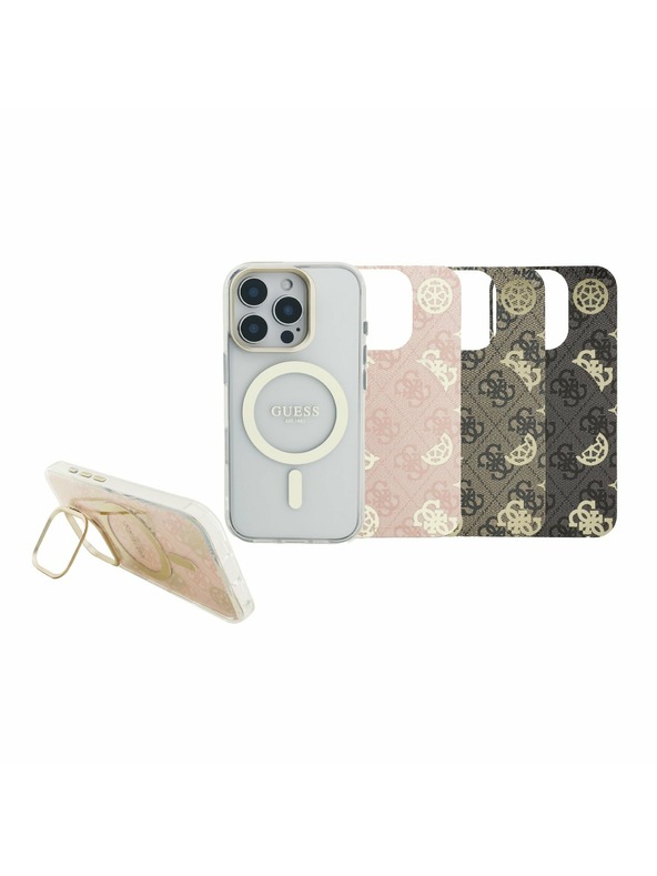 Guess Guess PC/TPU Elektroplatált Állvány Kamera Keret MagSafe Hátlap Cserélhető Háttérrel iPhone 16 Pro