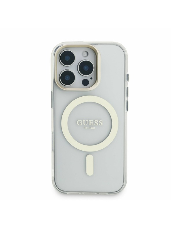 Guess Guess PC/TPU Elektroplatált Állvány Kamera Keret MagSafe Hátlap Cserélhető Háttérrel iPhone 16 Pro