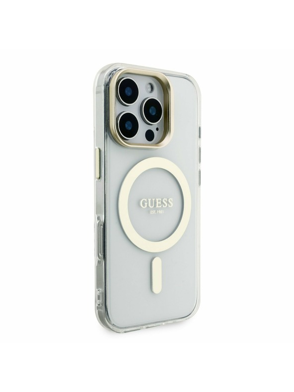 Guess Guess PC/TPU Elektroplatált Állvány Kamera Keret MagSafe Hátlap Cserélhető Háttérrel iPhone 16 Pro
