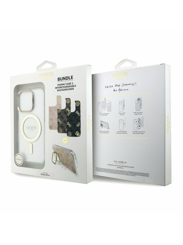 Guess Guess PC/TPU Elektroplatált Állvány Kamera Keret MagSafe Hátlap Cserélhető Háttérrel iPhone 16 Pro