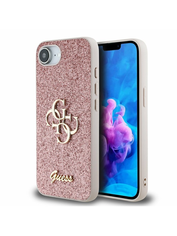 Guess Guess PU Fixed Glitter 4G Metal Logo Hátlap iPhone 16e Pink