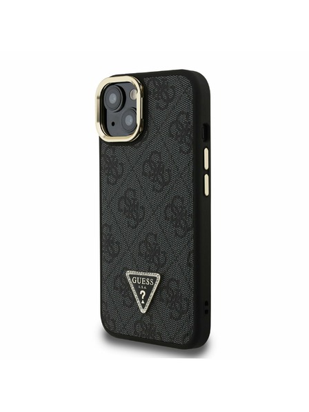 Guess Guess PU 4G Strass Háromszög Logo Stand Kamera Keret MagSafe Hátlap iPhone 14-hez Fekete